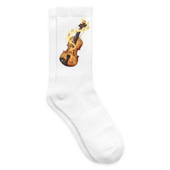 Golden Violin with musical notes - Tennis socks - white - Right