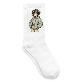Indie Skater in Mint Puffy Jacket - Tennis socks - white - Right