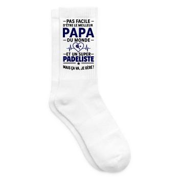 Cœur + Padel – Super Papa Joueur de Padel - Chaussettes de tennis - blanc - Droite