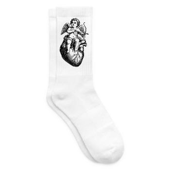 Romantischer Vintage-Engel auf Herz mit Pfeil - Tennissocken - Weiß - Rechts
