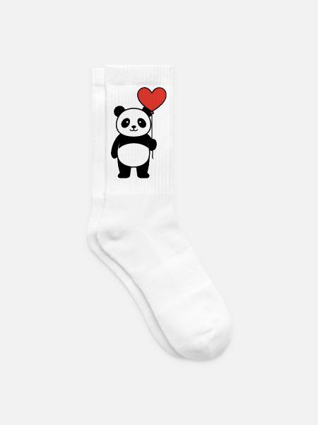 Panda with Heart Balloon - Sweet Love & Valentine's Day - Tennis socks - white