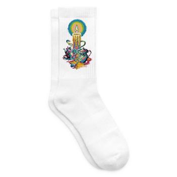 Faith Light Candle Retro Spirit Design - Tennis socks - white - Right