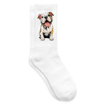 English Bulldog Puppy Illustration - Tennis socks - white - Right