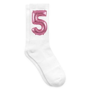 5th Birthday, Fifth Birthday Balloon Pink - Tennis socks - white - Right