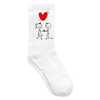 Red heart on black - Tennis socks - white - Right