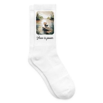 Peace Is Power Cat Hero Calm Mindfulness Nature - Tennis socks - white - Right