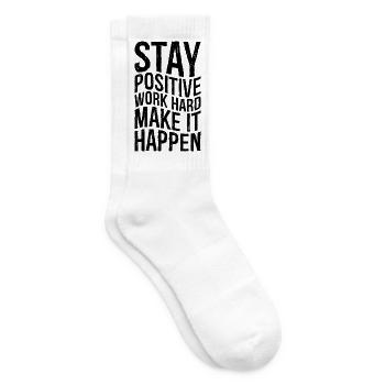 Reste positif, travaille dur, fais que ça arrive - Chaussettes de tennis - blanc - Droite