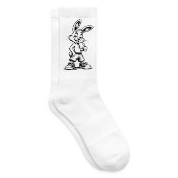 Cool Bunny Cartoon Black White Street Style - Tennis socks - white - Right