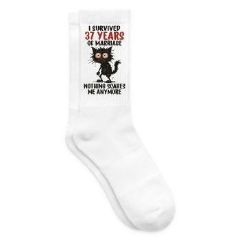 37 Wedding Anniversary Gift Husband Husband Wife - Tennis socks - white - Right