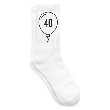 Balloon Number 40 – Round Birthday Design - Tennis socks - white - Right