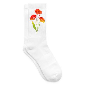 Geometrische Mohnblumen im Polygon Stil - Tennissocken - Weiß - Rechts