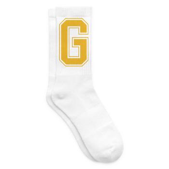 Monogramm Rot Gelbes College House Anfangsbuchstaben G - Tennissocken - Weiß - Rechts