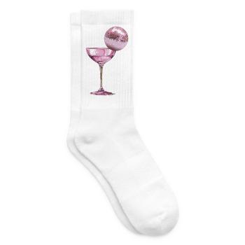 Pink Disco Ball Cocktail Glass Girly Aesthetic Art - Tennis socks - white - Right