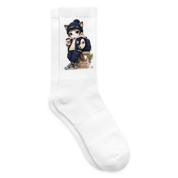 Urbanes Kätzchen im blauen Hoodie - Tennissocken - Weiß - Rechts