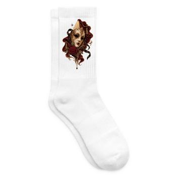 Vintage Theatermaske mit roter Rose - Tennissocken - Weiß - Rechts