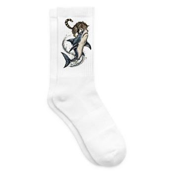 Katze beißt Hai Verrückter Tierhumor - Tennissocken - Weiß - Rechts