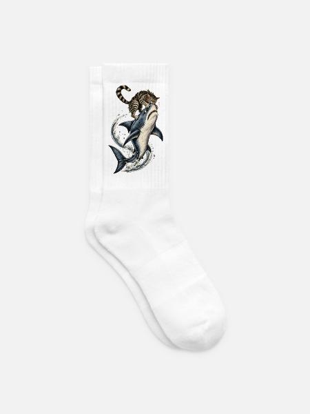 Katze beißt Hai Verrückter Tierhumor - Tennissocken - Weiß