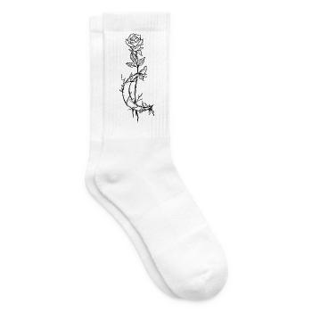 Mondrose: Linienzeichnung mit Rose Gothic - Tennissocken - Weiß - Rechts