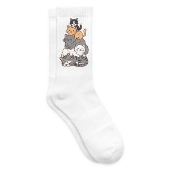 Niedlicher Katzenstapel Kawaii Kitty Tower - Tennissocken - Weiß - Rechts