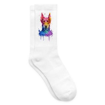 Dobermann Pinscher Buntes Aquarell Illustration - Tennissocken - Weiß - Rechts