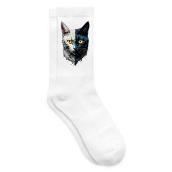 Katzengrafik auf der dunklen und hellen Seite - Tennissocken - Weiß - Rechts