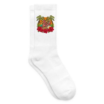 Tropical Flamingo Skeleton Sunset - Tennis socks - white - Right