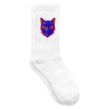 Lebendige Neonkatze mit Sonnenbrille - Tennissocken - Weiß - Rechts