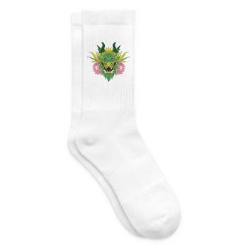 Emerald Green Lotus Dragon - Tennis socks - white - Right