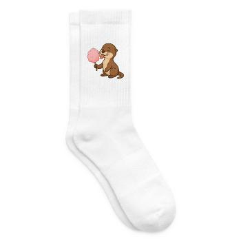 Cute otter with cotton candy - Tennis socks - white - Right