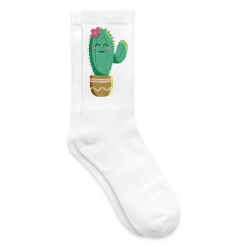 Cute Cactus with Flower - Tennis socks - white - Right