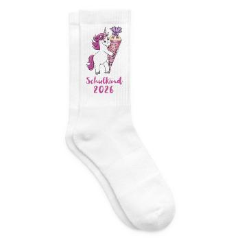 Einhorn mit Zuckertüte Einschulung Schulkind 2026 - Tennissocken - Weiß - Rechts