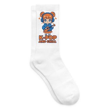 K-POP AND CHILL Cute Korean Kpop Music Anime Girl - Tennis socks - white - Right