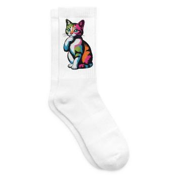 Nachdenkliche Pop-Katze Farbexplosion - Tennissocken - Weiß - Rechts