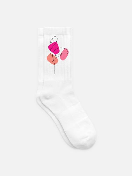 Lineart Flamingo mit Farbunterlegung - Tennissocken - Weiß