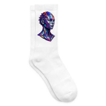 Futuristic Android – Geometric AI Art - Tennis socks - white - Right