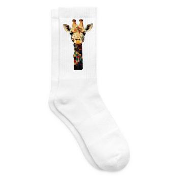 Abstrakte Giraffe Kunst – Farbiges Mosaik Muster - Tennissocken - Weiß - Rechts