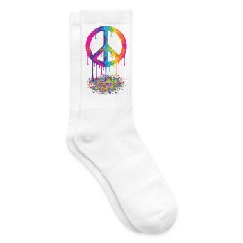 Trippy Festival Hippie-Pilz-Batik-Friedenszeichen - Tennissocken - Weiß - Rechts