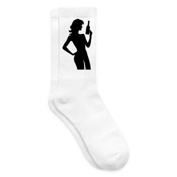 Frau mit Flasche und Hand an Hüfte Silhouette - Tennissocken - Weiß - Rechts