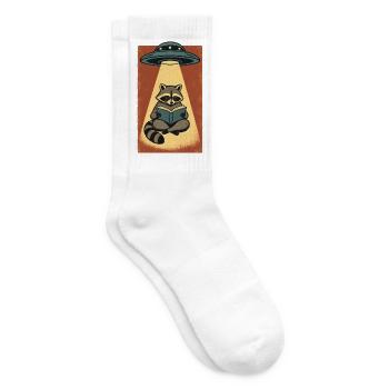 Lesender Waschbär im UFO Strahl - Tennissocken - Weiß - Rechts