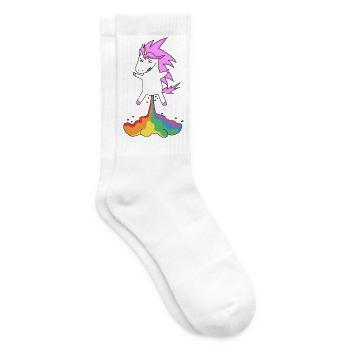 Lustiges Einhorn mit Regenbogen - Tennissocken - Weiß - Rechts
