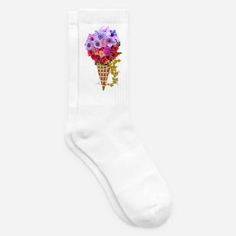 Bouquet de cornet de crème glacée floral - Chaussettes de tennis - blanc