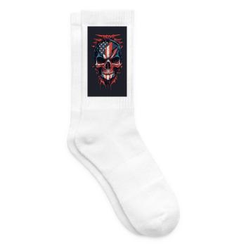 American Flaghand Drawn Face Evil Death Skull - Tennis socks - white - Right