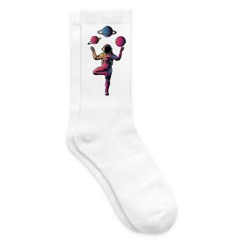 Vintage Lotus Meditating Astronaut Zen Yoga Planet - Tennissocken - Weiß - Rechts