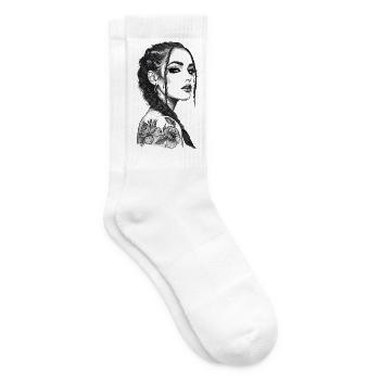 Élégante Line Art Femme - Style de tatouage floral - Chaussettes de tennis - blanc - Droite