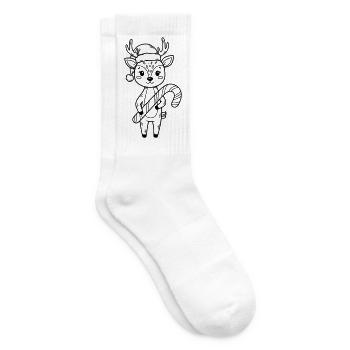 Cute Christmas Fawn Cartoon - Tennis socks - white - Right