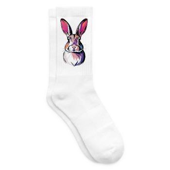 Bunter Kaninchenkopf Hase Porträt Pop-Art Kunst - Tennissocken - Weiß - Rechts