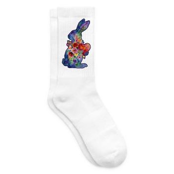 Hase Herz Wasserfarben - Tennissocken - Weiß - Rechts