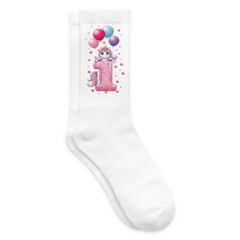 1 Year Girl Cute Unicorn 1st Birthday - Tennis socks - white - Right