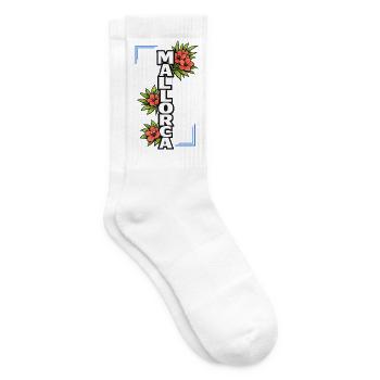 Mallorca Schriftzug mit Blumen und Sommerfeeling - Tennissocken - Weiß - Rechts