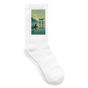 Schwarze Katze am Torii – Asian Zen Design - Tennissocken - Weiß - Rechts